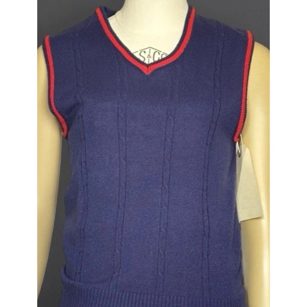 Navy Knit Sweater Vest V-Neck Tennis Cricket Preppy Sony Pictures Vintage 1980s